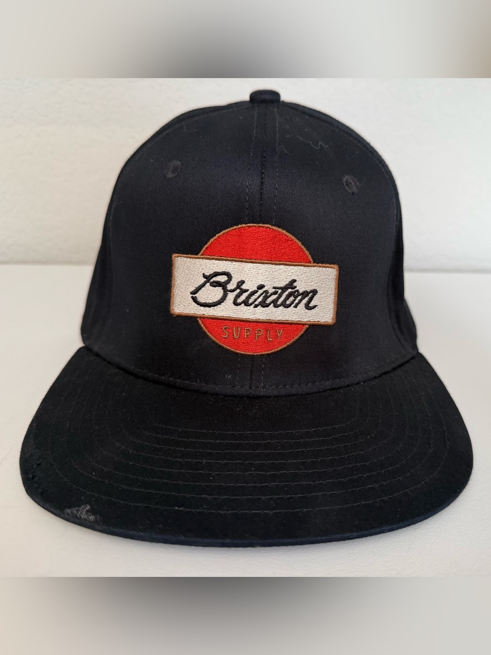 Brixton Supply Snapback Hat Black Red Embroidered Patch Skate Cap